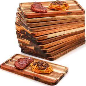 12 Pcs  Wood Serving Tray Rectangular Wooden Serving Platter Christmas Dinner Plates Wood Cheese Charcuterie Board for Food Vegetable, Charcuterie, Appetizer (8'' X 12'' X 0.6'')