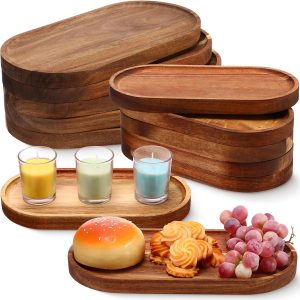 12 Pcs Wood Serving Trays 10 and 12 Inch Charcuterie Boards Oval Wooden Plates Serving Platter Cheese Dinner Plates Bulk for Dessert Snack Bread Fruit Appetizer Dishes( Wood)